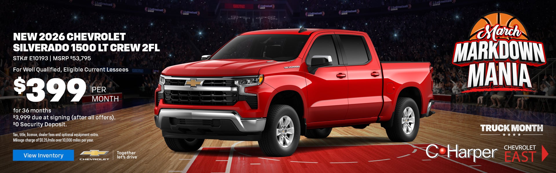 Lease a new 2026 Chevy Silverado 1500 for $399/mo